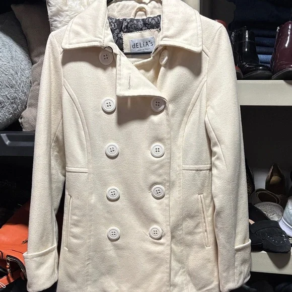 dELiA*s Women's Cream Pea Coat - Picture 1 of 9